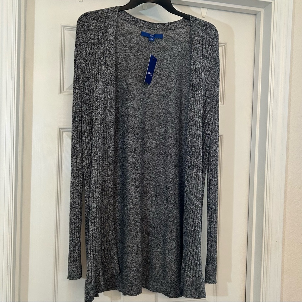 Apt. 9 Essential Ribbed Grey Open Cardigan Size L 🆕 - Picture 2 of 8
